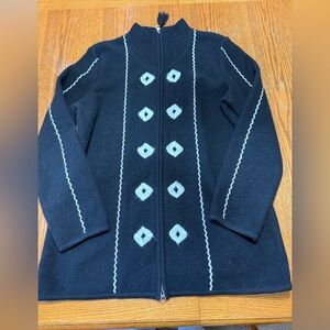 Vintage Pendleton Lambswool Coat Jacket Black White Stitching Size Large